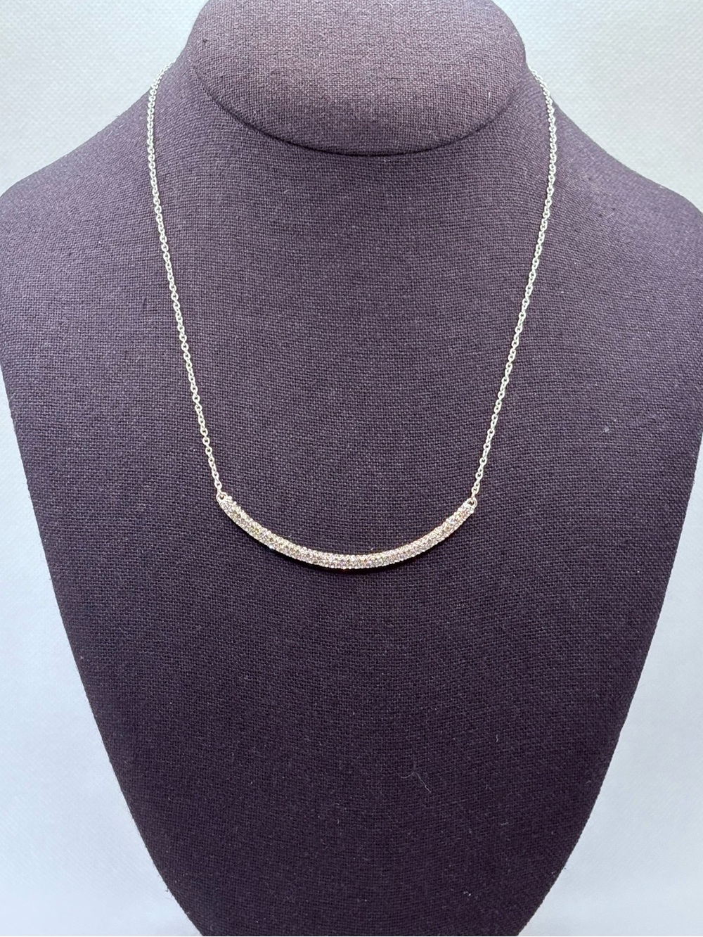 Loft Curved Rhinestone Bar Necklace Silvertone Delicate Stackable 16-18”